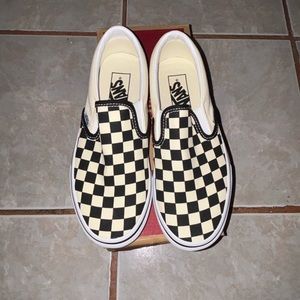 Brand New Black/White Checkered Slip On Vans